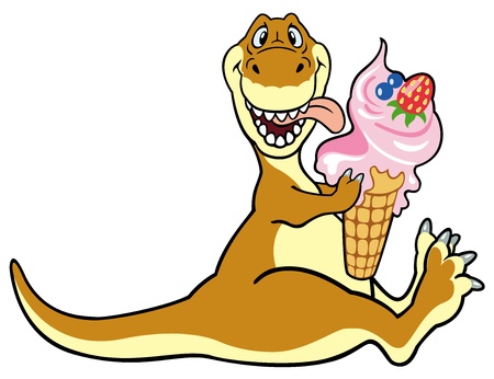 cartoon dinosaur eating ice cream,vector picture isolated on white background,children illustration,image for little kidsのイラスト素材