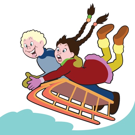 children with sleigh,cartoon picture,vector illustration ,image isolated on white backgroundのイラスト素材