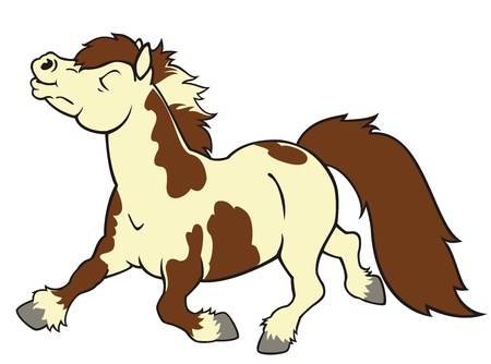 shetland pony,running horse,cartoon picture isolated on white background,children illustration,side view  image for little kidsのイラスト素材