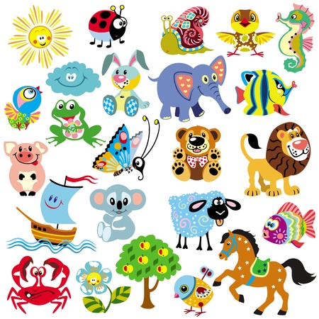 big set with pictures for babies and little kids, simple cartoon images isolated on white background, children illustrationのイラスト素材