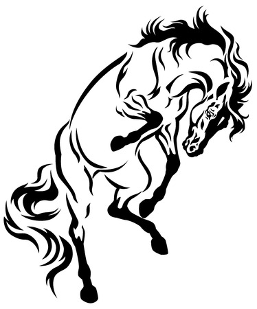 rearing horse tattoo black and white illustrationのイラスト素材