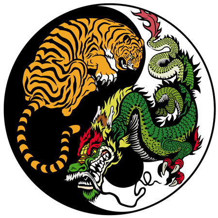 dragon and tiger yin yang symbol of harmony and balanceのイラスト素材