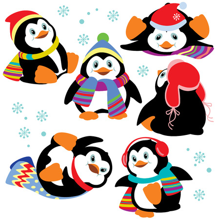 set with cartoon penguins isolated on white backgroundのイラスト素材
