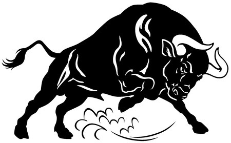 angry bull, attacking pose, black and white image のイラスト素材
