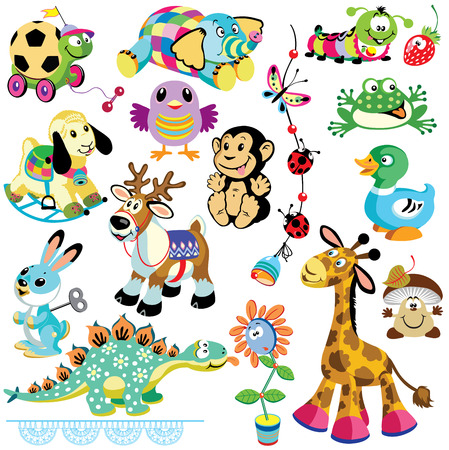 set with animals toys for babies and little kids Cartoon images isolated on white background のイラスト素材