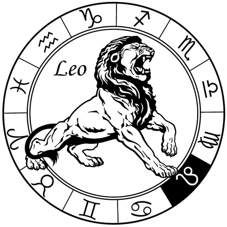 leo or lion astrological zodiac sign, black and white imageのイラスト素材