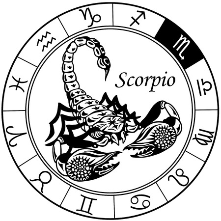 scorpion or scorpio astrological zodiac sign, black and white tattoo image のイラスト素材