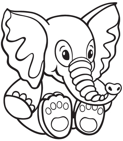 elephant soft toy , black and white cartoon image for little kidsのイラスト素材