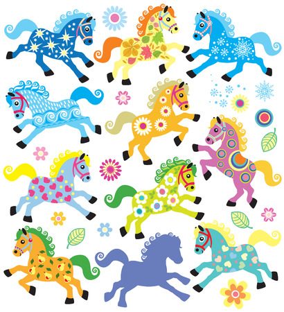 set with colorful decorative horses for babies and little kidsのイラスト素材