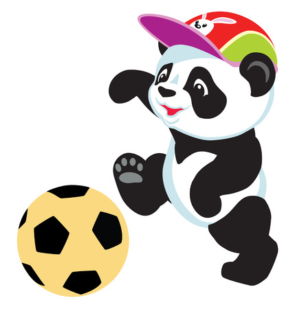 cartoon panda bear playing wit ball, isolated image for little kidsのイラスト素材