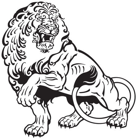 angry lion , black and white tattoo illustrationのイラスト素材