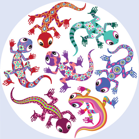 decorative cartoon lizards isolated on whiteのイラスト素材