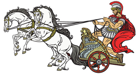 roman warrior in a chariot pulled by two horses . Image isolated on whiteのイラスト素材