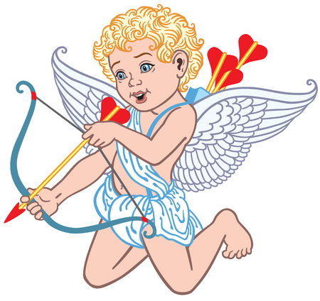cartoon cupid angel shooting arrow isolated on whiteのイラスト素材