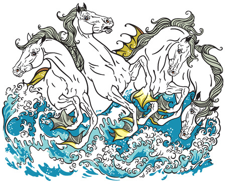 four mythological seahorses hippocampusのイラスト素材