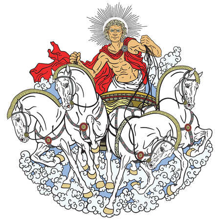 Helios personification of the sun driving a chariot drawn by four horses harnessed abreast . God in ancient Greek mythologyのイラスト素材