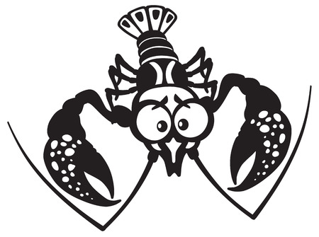 Cartoon crayfish lobster black and whiteのイラスト素材