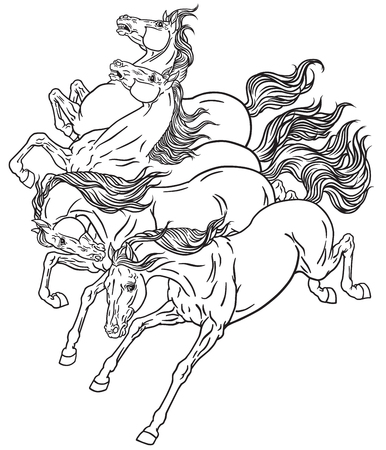 Horses four running wild mustangs.のイラスト素材