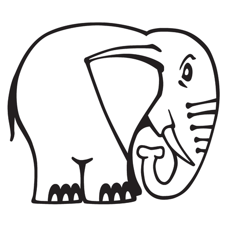 Cartoon elephant logo . Black and white outline vectorのイラスト素材