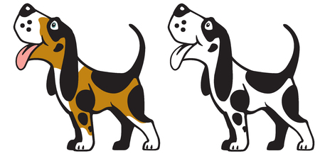 Dog logo. Happy cartoon pet looking up and smiling. Side view vector illustrationのイラスト素材