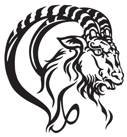 capricorn logo. Head of mythological sea goat. Tribal tattoo style astrological sign . Black and white vector illustrationのイラスト素材