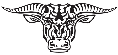 Taurus bull head . Front view tribal tattoo style vector illustrationのイラスト素材
