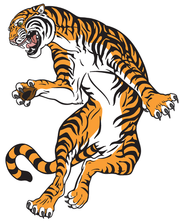 Angry tiger in the jump, tattoo style vector illustration.のイラスト素材