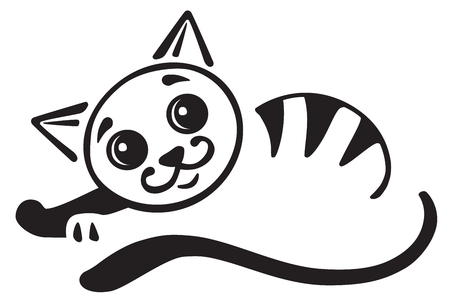 cartoon cat icon, logo, emblem . Black and white vectorのイラスト素材