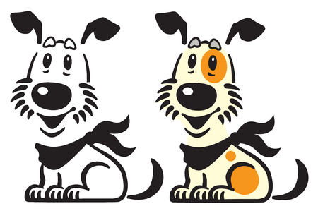 happy cartoon puppy dog .Vector logo, icon , emblem . Black white and color illustrationのイラスト素材