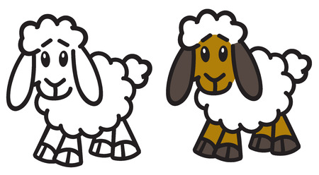 cartoon sheep. Lamb icon, emblem. Vector outline and color illustrationのイラスト素材