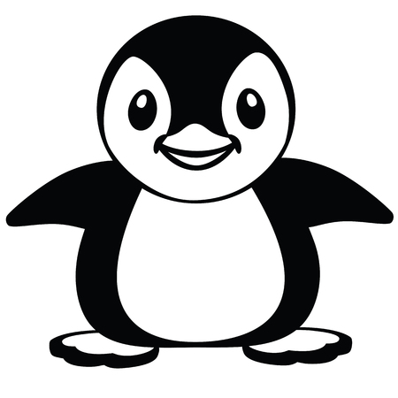 cartoon penguin icon isolated on white. Black and white vector illustration for baby and little kidのイラスト素材