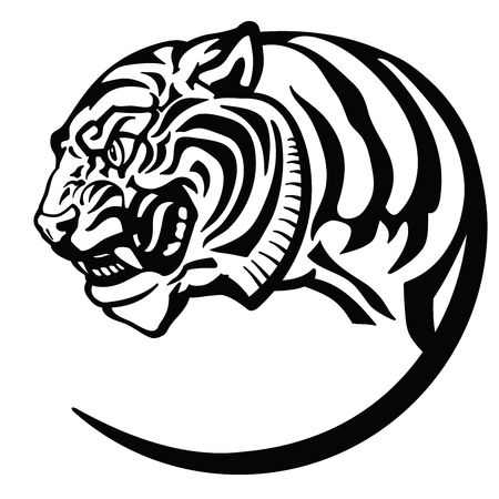 tiger head. Logo icon emblem badge tattoo .Black and white Isolated vector illustrationのイラスト素材