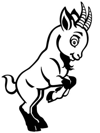cartoon little goat rearing up .Side view black and white vector illustration for babies and little kidsのイラスト素材