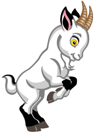 cartoon little white goat rearing up .Side view isolated vector illustration for babies and little kidsのイラスト素材