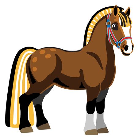 Cartoon pony horse. Side view. Vector illustration isolated for little kidsのイラスト素材