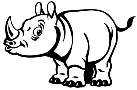 Cartoon rhino. Baby rhinoceros side view. Black and white vector illustration for little kidsのイラスト素材