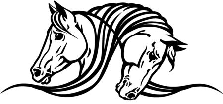 heads of two horses. Black and white, tattoo, emblemのイラスト素材