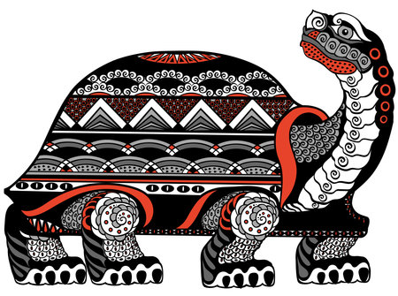 black tortoise or turtle a celestial feng shui creature. Side view. Isolated vector illustrationのイラスト素材