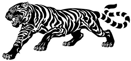 tiger stripe silhouette. Aggressive big cat. Side view. Isolated vector illustrationのイラスト素材