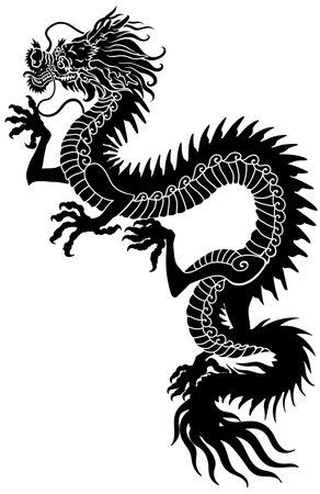Chinese dragon silhouette. Traditional mythological creature of East Asia. Tattoo.Celestial feng shui animal. Side view. Graphic style vector illustrationのイラスト素材