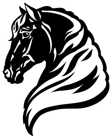 head of a horse. Side view. Logo, emblem, icon, tattoo. Black and whiteのイラスト素材