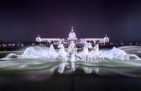 Tainan, Taiwan - November 19, 2015: night scene of the Apollo fountain of Chimei Museum on November 19, 2015, Chimei Museum is a comprehensive museum with wide collections of Western art, musical instruments, weaponry and natural history.のeditorial素材
