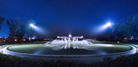 Tainan, Taiwan - November 19, 2015: night scene of the Apollo fountain of Chimei Museum on November 19, 2015, Chimei Museum is a comprehensive museum with wide collections of Western art, musical instruments, weaponry and natural history.のeditorial素材