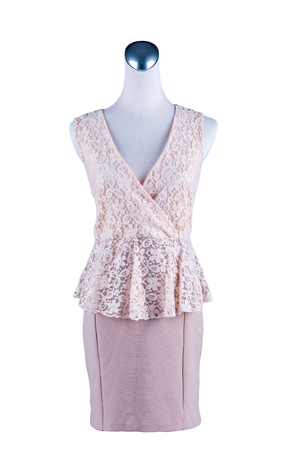 Womens beautiful dress on mannequin on white backgroundの写真素材
