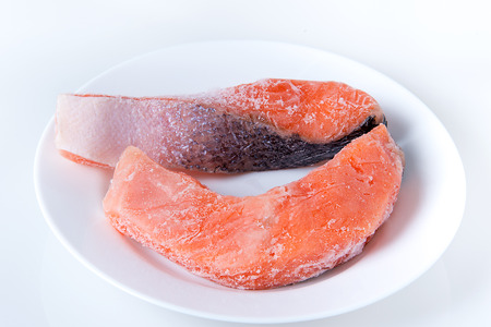 fresh salmon steak, top view, close-upの写真素材