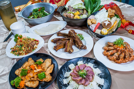 chinese food served on the tableの写真素材