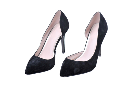 Black high heel women shoes isolated on white backgroundの写真素材