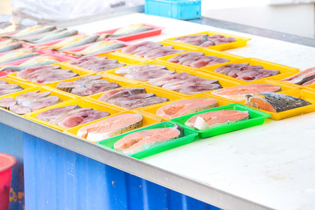 Variety of fish in a marketの写真素材