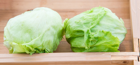 lettuce in a wooden boxの写真素材
