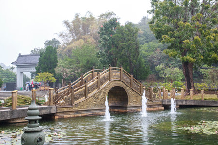 PULI, TAIWAN - March 8: Tong Yuan bridge in the Chung-tai Chan monastery on March 8, 2017 in Puli.のeditorial素材